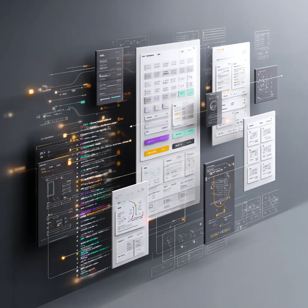 AI-powered UX wireframes overlaid on developer code showing machine learning web design workflow in 2026